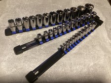 Halfords Advanced 1/2”  3/8” And 1/4” Drive Socket Set On Storage Rails (blue).