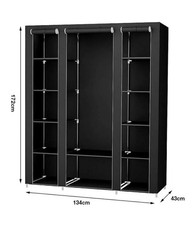 Clothes Closet Storage Organizer Wardrobe w/Non-Woven Fabric 69" Black/Gray NEW
