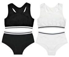 Girls Stretch Cotton Crop Top Training Bra and Shorts Briefs Knickers 2 Pack Set