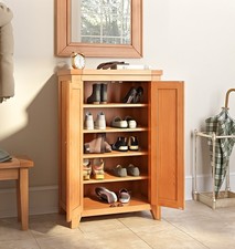 Tall Shoe Cabinet, 2-Door Wooden Oak Cupboard, 4-Shelf Kitchen Cabinet Organiser