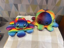 2 x happy/Sad Reversable Octopus Soft Toys 8" & 10"