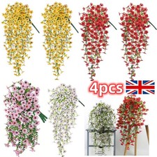 4PCS Artificial Fake Hanging Basket Plants Silk Flowers Vine Home Decor-Outdoor