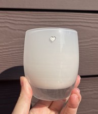 Cherish Etched Glassybaby  - White With Silver Etched Heart - Sold Out Pre-Trisk