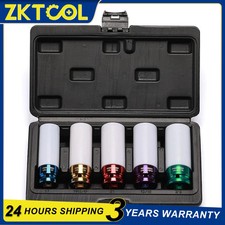 5PC 1/2" Drive Wheel Protector Impact Socket Set 17mm, 19mm, 21mm, 13/16", 7/8"