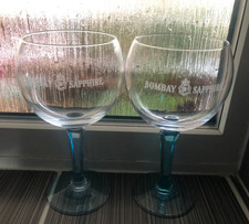 2 x Bombay Sapphire - Large Tall Balloon Gin Glasses Blue Stem