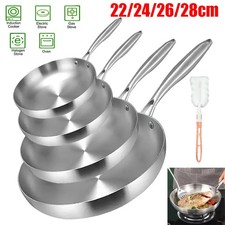 22-28CM Stainless Steel Frying Pan Nonstick Pan Fried Steak Pot Uncoated Kitchen