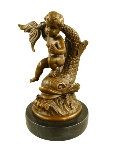 Bronze sculpture putto on - a,