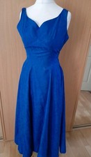 Vintage Handmade 1950s Cobalt Blue Brocade Formal Dress Sz 8 Cocktail The Crown
