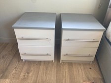 2 Tone Grey Bedside Cabinets Tables Unit with Drawers x 2 with Metal Handles