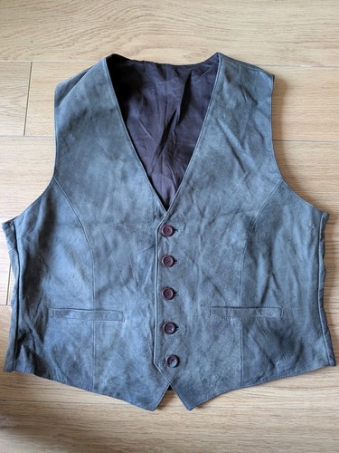 Grey suede leather waistcoat - leather,