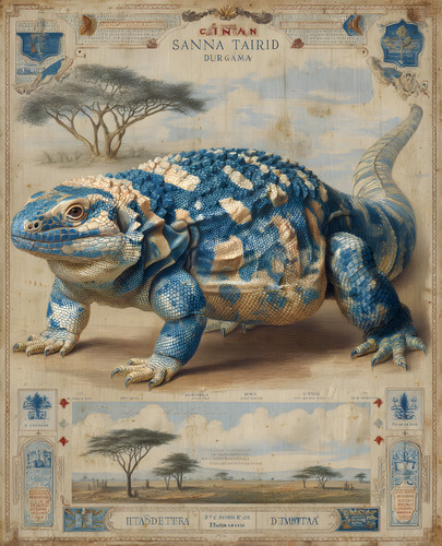 Blue iguana displayed over - iguana,