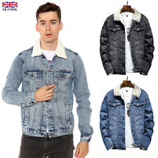 Mens Denim Jacket with Detachable Sherpa Collar Trucker Fur Classic Coat