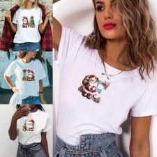 UK T Shirt Ladies Baggy Fit Short Sleeve Slogan T-shirts Tee Tops Christmas Gift