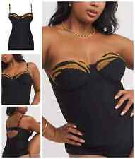 Simply Be Tankini Top UK 34D Strapless Multiway Underwired Padded Black Leopard