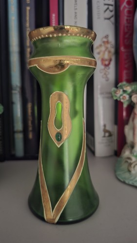 Art nouveau green glass gilt - art,