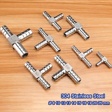 Stainless Steel T Piece Tee Hose Joiner/Connector/Tail, Barbed Pipe Fittings