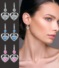 Quality Heart Earrings Dangle Drop Hook 925 Sterling Silver Ladies Gift Love UK
