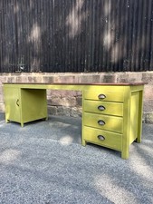 Industrial Reclaimed Large Clerks Desk. Original Paint, Statement, 8ft, Drawers