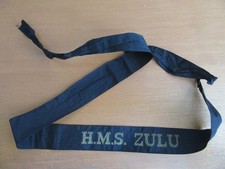 H.M.S. ZULU  - Royal Navy  Cap Tally -  Naval Ribbon   Cap Band 1964-1984