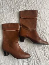 Vintage Real Leather Flat Slouch Boots Pixie UK 5  Tan Brown Made in Italy