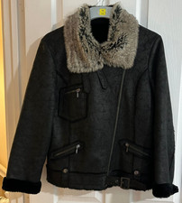 Ladies Next Black Aviator Flying Pilot Jacket UK Size 12 VGC