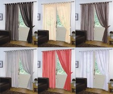 Pair of  Voile Net Panels TAB TOP  Curtains + Free Tie Backs
