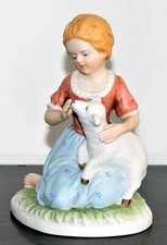 Staffordshire Pottery Figurine Country Girl With Lamb Village Farm Scene c1980's