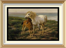 Original Old Lithograph H W DAVIS - Equestrian Art Print MOTHER & SON Horse