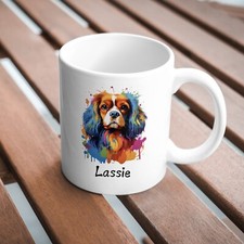 Colourful Cavalier King Charles Personalised Dog Mug, Gift Idea Comes Boxed.
