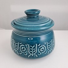 Vintage Crown Devon Lidded Casserole Pot, Biscuit Barrel Teal Blue 1960s