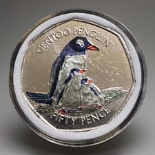 Gentoo Penguin ? 50p Coin 2021 Falklands Islands Gift ? Decal  Sticker