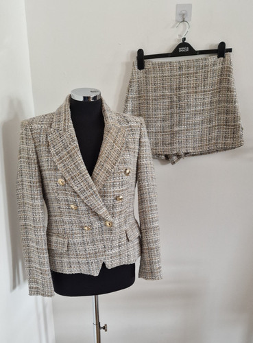 Zara beige boucle tweed suit - zara,