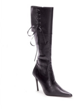 Ellie Shoes 435-Penn Black PU Lace Detail Knee Boot IN-STOCK