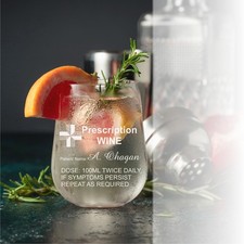 personalised wine glass, prescription novelty design, Stemless wine Glass, xmas
