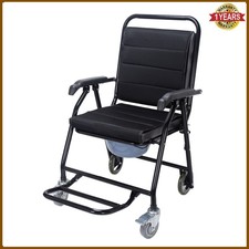 Shower Commode Wheelchair Chair with 4 Wheels Mobility with Detachable Bucket