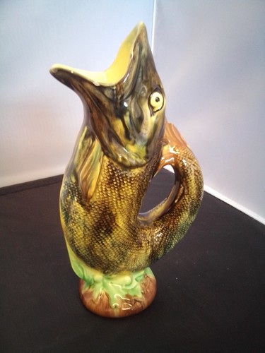 Vintage majolica fish glug jug - fish,