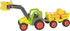 Childrens Wooden Toy Tractor Front-End Loader & Hay Wagon Kids Farm Play Set