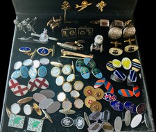 Lot Vintage Antique Cufflinks Incl Enamel, Pictures, Chain Link, Large Lot