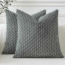 Sungeek Set of 2 Dark Grey Soft Corduroy Decorative Cushion Covers Boho Striped