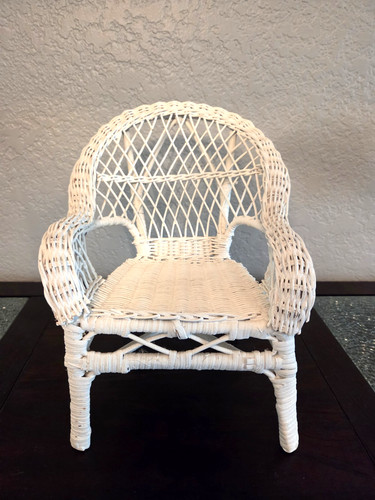 Vtg white wicker doll chair - wicker,