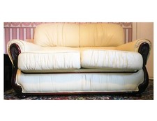 2 Seat Sofa Leather Red Wood