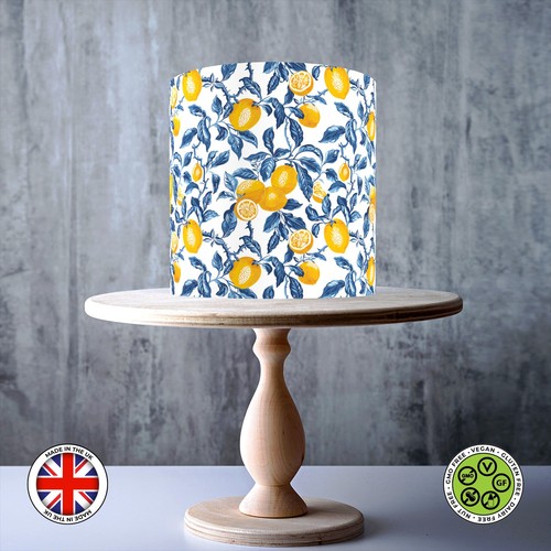 Blue yellow lemon seamless - blue,