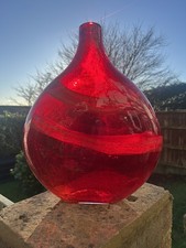 Italian Murano Style Glass Art Onion Flower  Vase Large 34cm Tall Red Orange