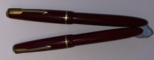 Two Vintage PARKER Fountain Red with Gold Trim Screw on tops Pump Ink Refil