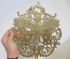 Vintage Brass Wall Plaque Sign Butterfly Ornate Rococo Leaf Old Antique 11"W