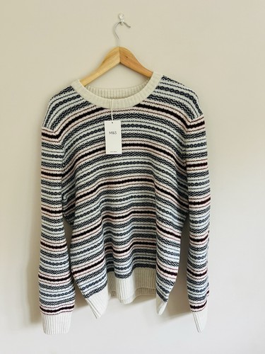 Men striped knit crew - striped,
