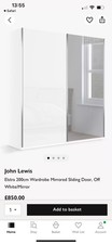 John Lewis Elstra Double Wardrobe 200cm White / Mirrored Sliding Doors Exc Cond