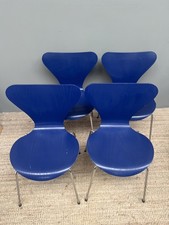 Lovely Set of 4 Fritz Hansen Series 7 Chairs, Dark Blue