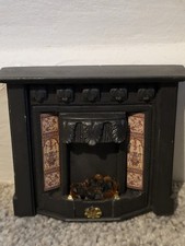 VINTAGE Black Victorian Fireplace Doll House Plaster Ceramic 1:12