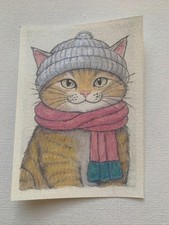 ACEO Original Art Card - Pencil & Watercolour Drawing  - 'Mittens McFlurry'